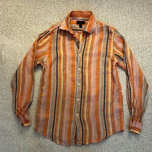 Club Room Luxury Striped Linen Button Down Men's Shirt Size S